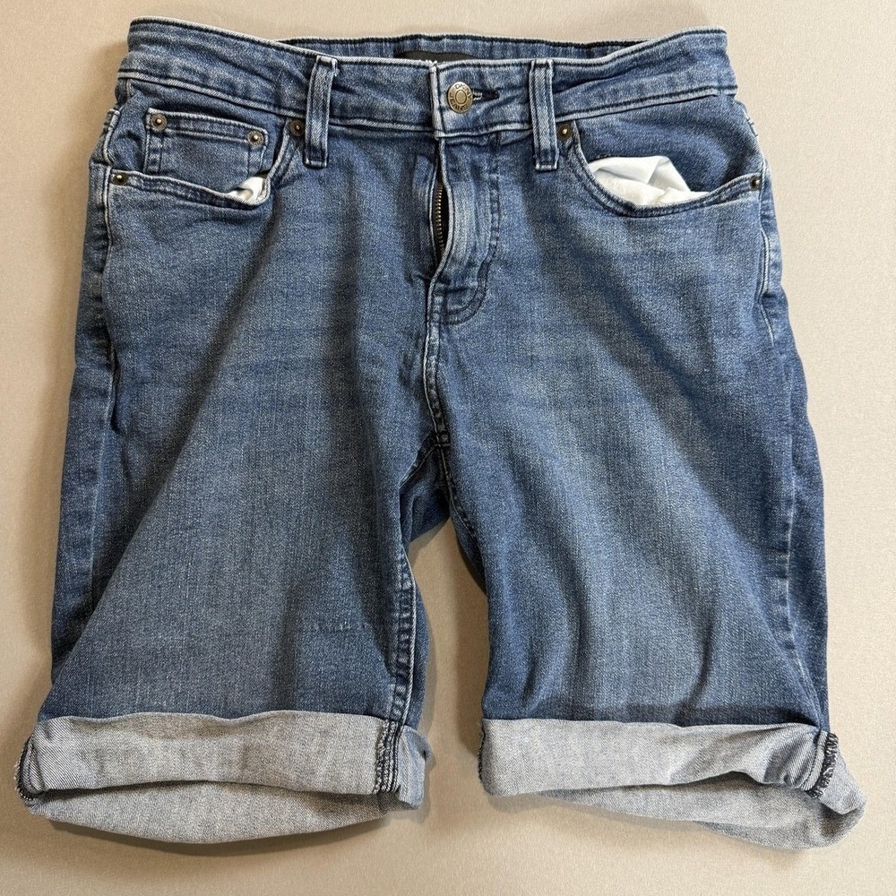 DKNY Jeans Denim Shorts Womens 8 Blue Cuffed Bermuda Mid Rise Stretch Casual